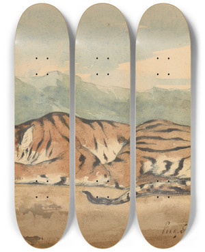 Triptych art skateboard deck of Eugne Delacroix Royal Tiger by Eugene Delacroix (1798-1863)