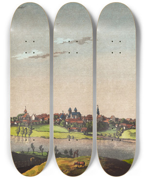 Triptych art skateboard deck of Christian Heinrich Grosch Viborg by Christian Heinrich Grosch (1801-1865)