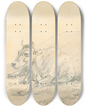 Triptych art skateboard deck of Sawrey Gilpin Cow Lying Down by Sawrey Gilpin (1733-1807)