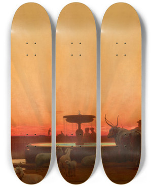 Triptych art skateboard deck of William Rimmer Sunset by William Rimmer (1816-1879)