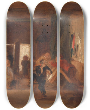 Triptych art skateboard deck of Thomas Webster A Study Of The Schoolroom by Thomas Webster (1800-1886)