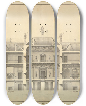 Triptych art skateboard deck of Isaac Ware Section Of The East Front Houghton Hall Norfolk by Isaac Ware (1704-1766)
