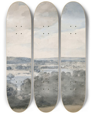 Triptych art skateboard deck of John Constable Dedham Vale Suffolk From Near East Bergholt by John Constable (1776-1837)