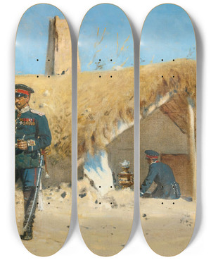 Triptych art skateboard deck of Vasily Vereshchagin The Adjutant by Vasily Vereshchagin (1842-1904)