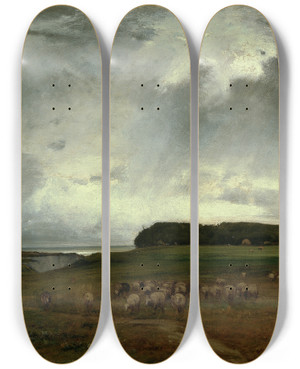 Triptych art skateboard deck of George Inness The Storm by George Inness (1825-1894)