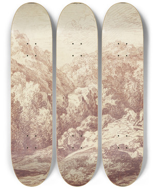 Triptych art skateboard deck of Gaspard Dughet Berglandschaft Mit Raubberfall by Gaspard Dughet (1615-1675)
