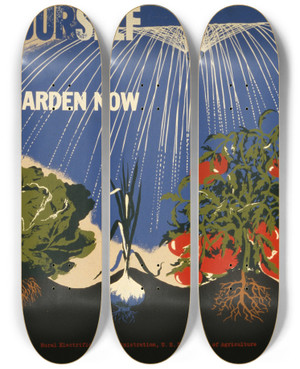 Triptych art skateboard deck of Herbert Bayer Grow It Yourself Plan A Farm Garden Now by Herbert Bayer (1900-1985)