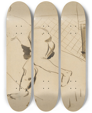Triptych art skateboard deck of Cyprin Majernk Nude_2 by Cyprian Majernik (1909-1945)