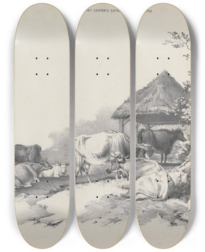 Triptych art skateboard deck of Thomas Sidney Cooper Thomas Sydney Coopers Cattle Subjects Pl30 by Thomas Sidney Cooper (1803-1902)