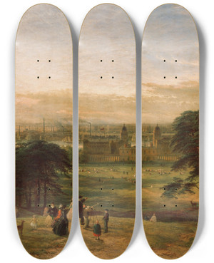 Triptych art skateboard deck of Henry Dawson London From Greenwich Hill by Henry Dawson (1811-1878)