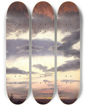 Triptych art skateboard deck of Knud Baade Cloud Study_7 by Knud Baade (1808-1879)