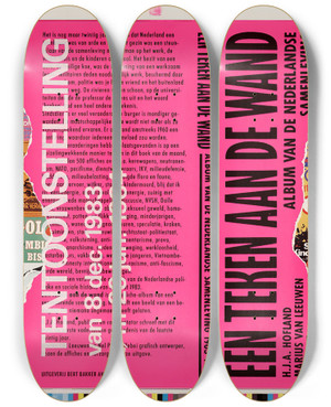 Triptych art skateboard deck of Marius Van Leeuwen Een Teken Aan De Wand by Marius Van Leeuwen