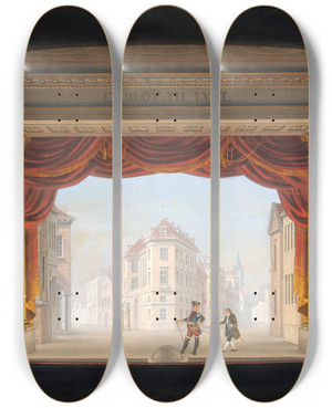 Triptych art skateboard deck of Cf Christensen Det Indvendige Af Det Kgl Teater Under Fremstillingen Af Jacob V Thyboe by C.F. Christensen (1805)