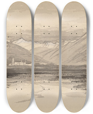 Triptych art skateboard deck of Edward Lear Taggia by Edward Lear (1812-1888)