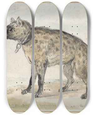 Triptych art skateboard deck of Aert Schouman Gevlekte Hyena by Aert Schouman (1710-1792)