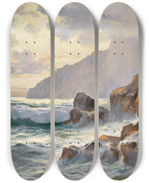 Triptych art skateboard deck of Constantin Westchiloff The Rocky Coast by Constantin Westchiloff (1877-1945)