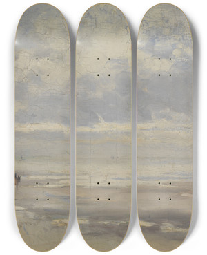 Triptych art skateboard deck of Guillaume Vogels Beach Front by Guillaume Vogels (1836-1896)