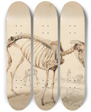 Triptych art skateboard deck of Jacquesraymond Brascassat Le Gras Pturage by Jacques Raymond Brascassat (1804-1867)