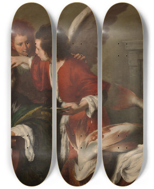 Triptych art skateboard deck of Bernardo Strozzi Tobias Curing His Fathers Blindness by Bernardo Strozzi (1581-1644)