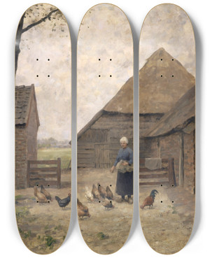 Triptych art skateboard deck of Alphonse Stengelin Dutch Farm by Alphonse Stengelin (1852-1938)