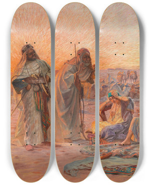 Triptych art skateboard deck of Otto Pilny The Caravan Resting by Otto Pilny (1866-1936)