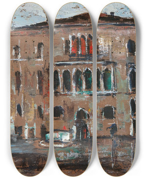 Triptych art skateboard deck of Gheorghe Petracu Canal Grande by Gheorghe Petrascu