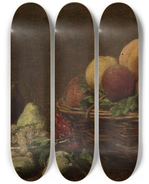 Triptych art skateboard deck of Henri Fantinlatour Still Life With Fruit by Henri Fantin-Latour (1836-1904)