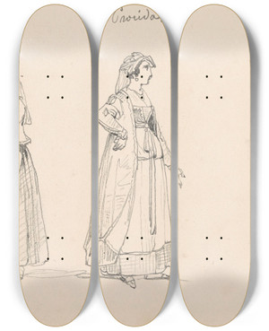 Triptych art skateboard deck of Nicaise De Keyser Two Costume Studies_1 by Nicaise De Keyser (1813-1887)