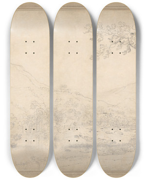 Triptych art skateboard deck of Richard Wilson Castell Dinas Brn Wales by Richard Wilson (1714-1782)