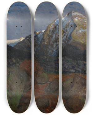 Triptych art skateboard deck of Fritz Overbeck Bergkuppe Im Engadin by Fritz Overbeck (1869-1909)