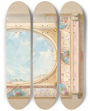 Triptych art skateboard deck of Julesedmondcharles Lachaise Design For A Ceiling_20 by Jules-Edmond-Charles Lachaise (1897)