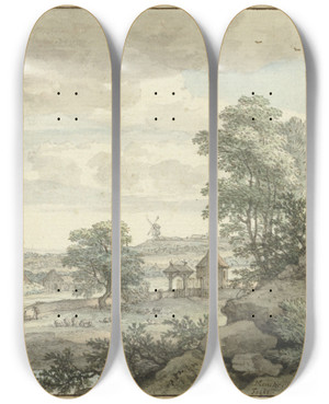 Triptych art skateboard deck of Isaac De Moucheron Gezicht In De Omgeving Van Bentheim by Isaac de Moucheron (1667-1744)