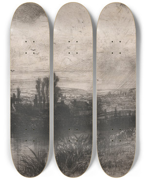Triptych art skateboard deck of Francis Seymour Haden On The Test_1 by Francis Seymour Haden (1818-1910)