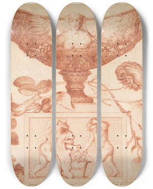Triptych art skateboard deck of Aubert Henri Joseph Parent Wine Cooler Or Vase On A Classical Pedestal by Aubert Henri Joseph Parent (1753-1835)