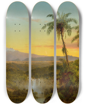 Triptych art skateboard deck of Frederic Edwin Church South American Landscape_2 by Frederic Edwin Church (1826-1900)