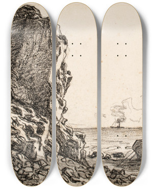 Triptych art skateboard deck of Claude Monet Cliffs And Sea Sainteadresse by Claude Monet (1840-1926)