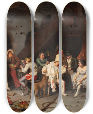 Triptych art skateboard deck of Carl Dunker Circus Company by Carl d'Unker (1829-1866)