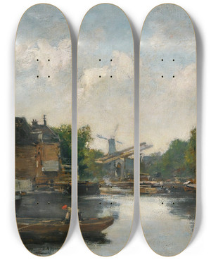 Triptych art skateboard deck of Eugne Boudin Canal A Rotterdam by Eugene Boudin (1824-1898)