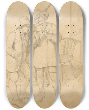 Triptych art skateboard deck of Wilhelm Trbner In Der Wirtsstube Ein Junger Mann Wird Zum Kartenspiel Verfhrt by Wilhelm Trubner (1851-1917)