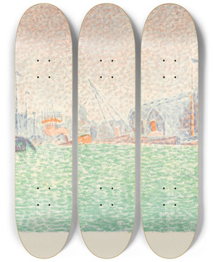 Triptych art skateboard deck of Paul Signac At Flushing A Flessingue by Paul Signac (1863-1935)