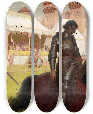 Triptych art skateboard deck of Edmund Blair Leighton Vanquished by Edmund Blair Leighton (1853-1922)