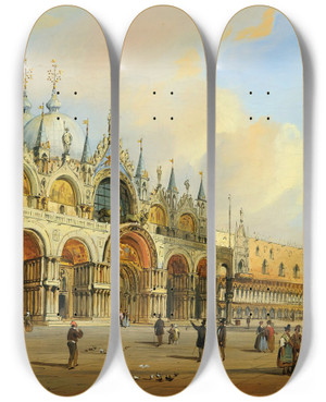 Triptych art skateboard deck of Carlo Grubacs Saint Marks Basilica Venice by Carlo Grubacs (1812-1870)