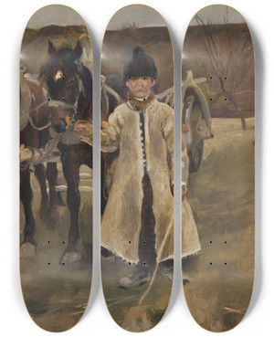Triptych art skateboard deck of Kazimierz Sichulski Polesie by Kazimierz Sichulski (1879-1942)
