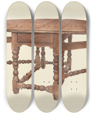 Triptych art skateboard deck of Amos C Brinton Gateleg Table by Amos C Brinton