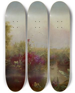Triptych art skateboard deck of Jerome Thompson Duck Hunting by Jerome Thompson (1814-1886)