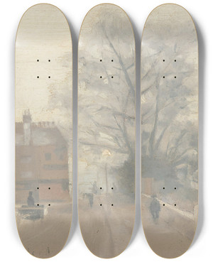 Triptych art skateboard deck of Paul Fordyce Maitland Cheyne Walk In Winter by Paul Fordyce Maitland (1863-1909)
