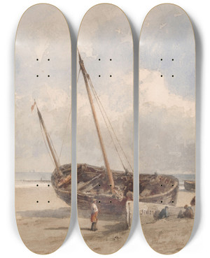 Triptych art skateboard deck of Gustave Adolphe Simonau Blankenberge by Gustave Adolphe Simonau (1810-1870)