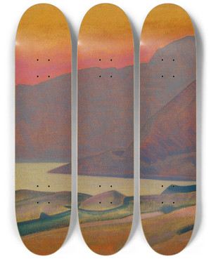 Triptych art skateboard deck of Nicholas Roerich Monhegan Maine by Nicholas Roerich (1874-1947)