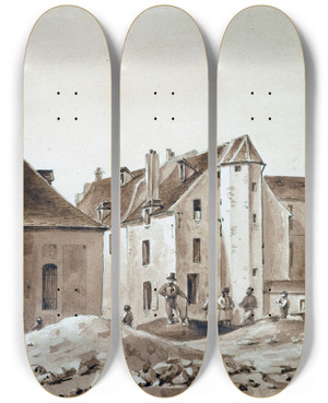 Triptych art skateboard deck of Augustesbastien Bnard Construction De La Bibliothque Saintegenevive Sur Une Partie Des Terrains Occups Par Le Collge Saintebarbe by Auguste-Sbastien Bnard (1810-1873)