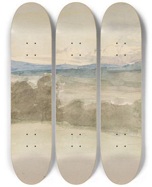 Triptych art skateboard deck of Adolph Tidemand Landskap by Adolph Tidemand (1814-1876)